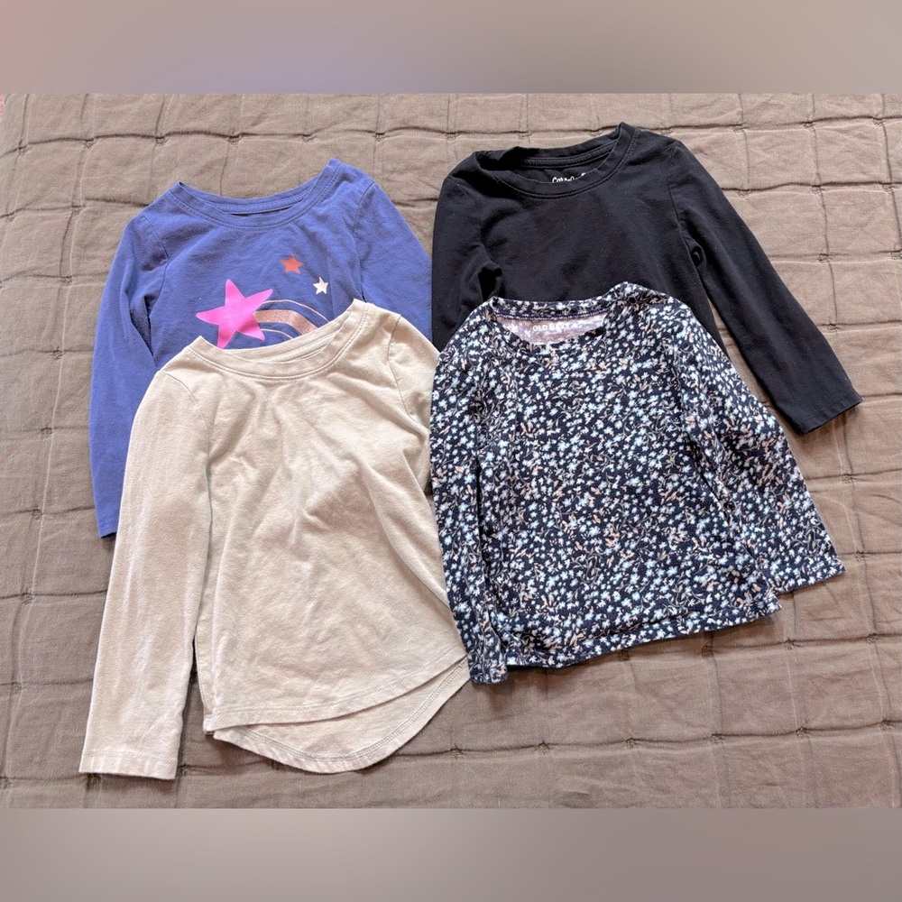4 toddler girl long-sleeve cotton tees, USED, size 2T. Old Navy, Cat & Jack